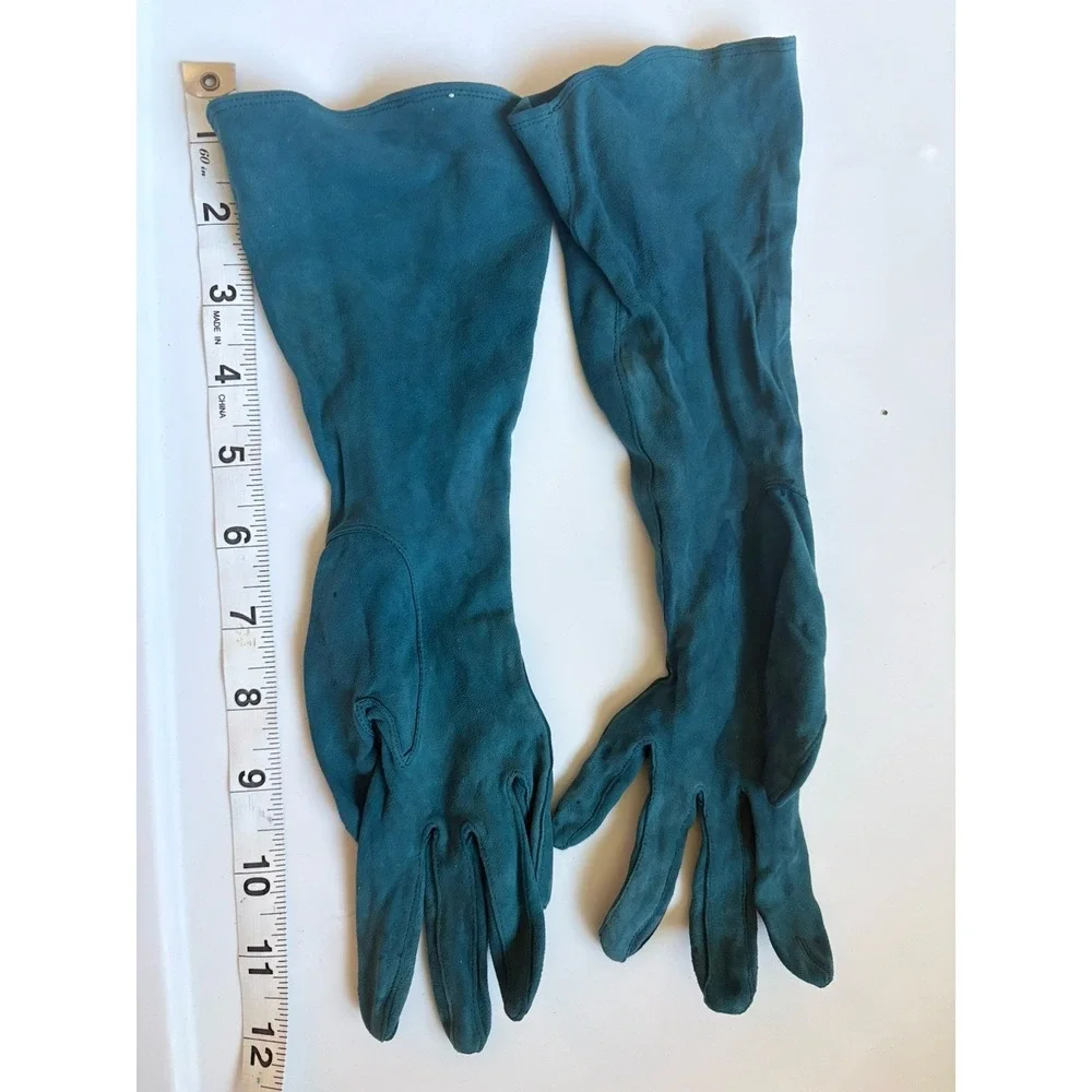 Vintage Radzelle Teal Blue Suede Mid-Length Evening Gloves